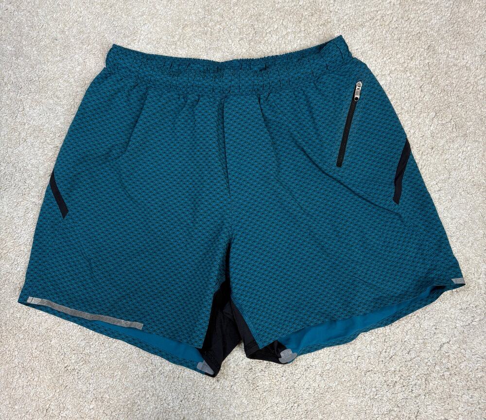 Lululemon Men's Surge Lined Shorts Teal Geometric Pattern Size S